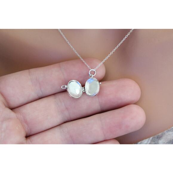 Sterling Silver Large Oval Locket Charm with Hammered Finish Necklace - Picture 7 of 7